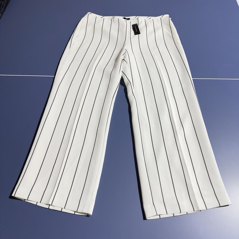 Talbots Pants Signature Straight Leg White Striped Size 16 P Petite NWT